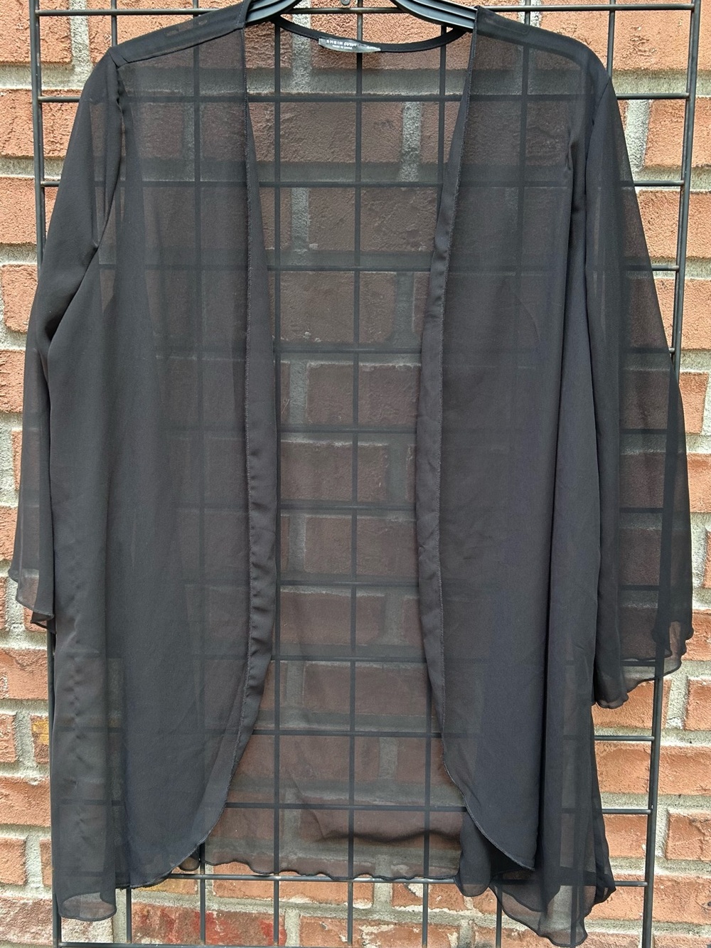 SHEIN Curve Black Sheer Open Front Kimono Cardigan